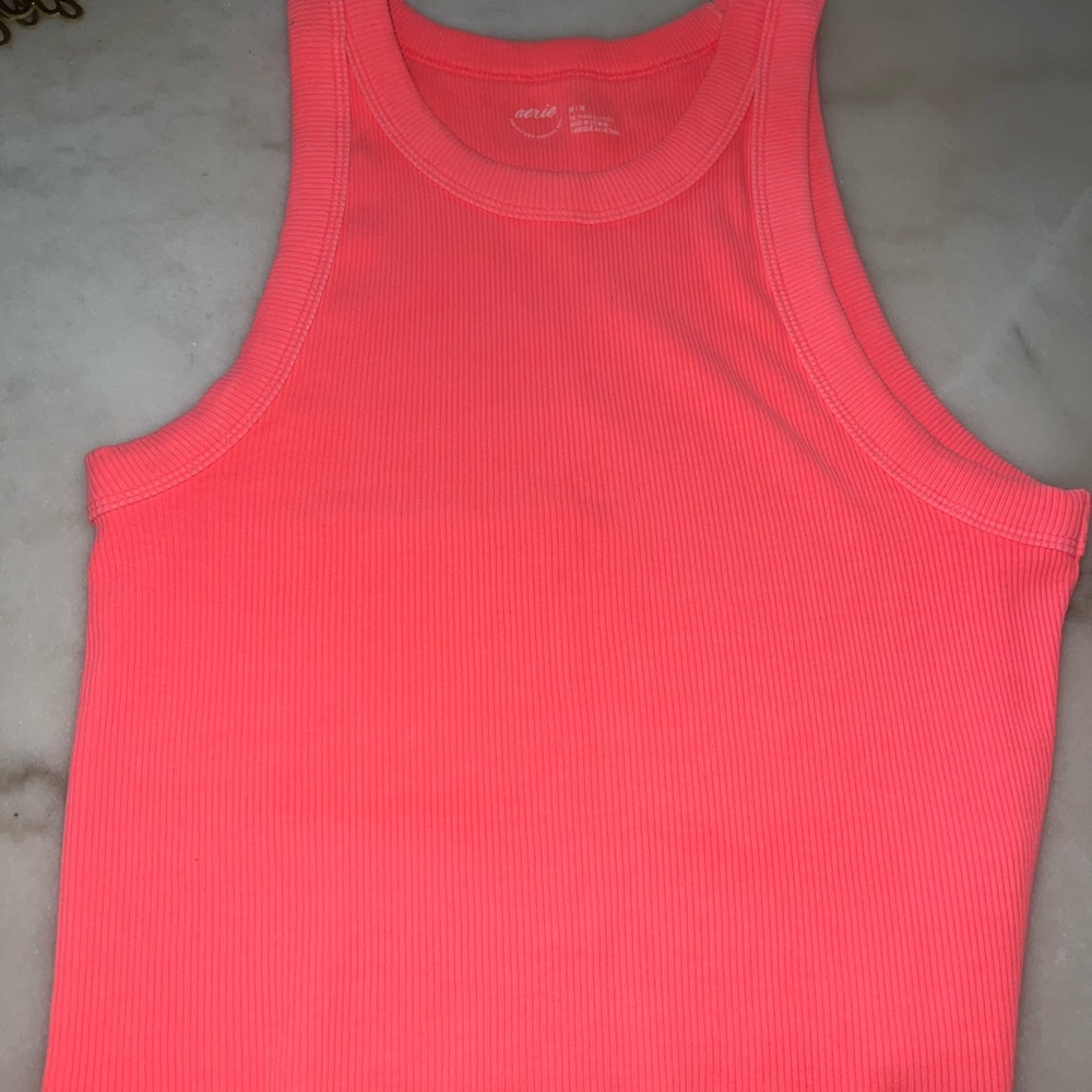 AERIE Orange Pink Fitted Sleeveless Tank Top